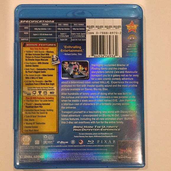 Disney PIXAR WALLE Blu-Ray 2 Disc Set - Picture 3 of 3